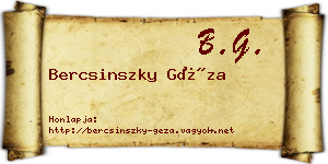 Bercsinszky Géza névjegykártya